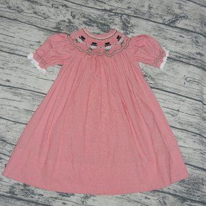 Custom made Red/White Bishop HandSmocked Snowman Dress size 2-3